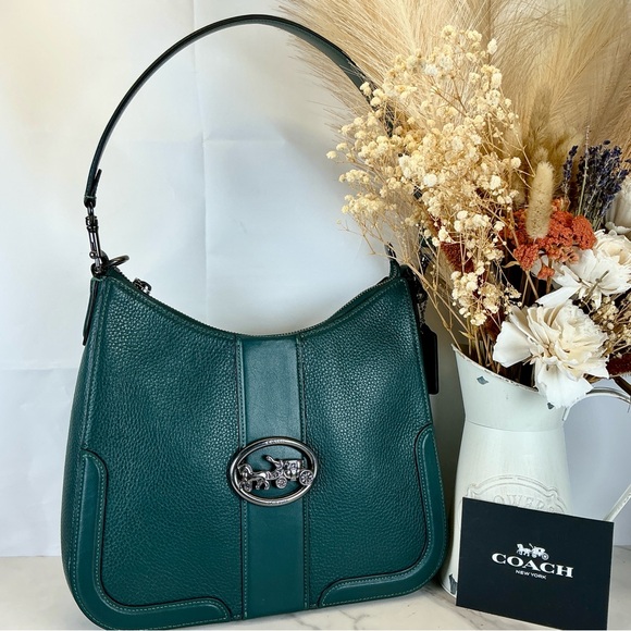 Coach Hobo Georgie Dark Hunter Green Leather Hand Shoulder Bag Crossbody fall - Picture 3 of 15